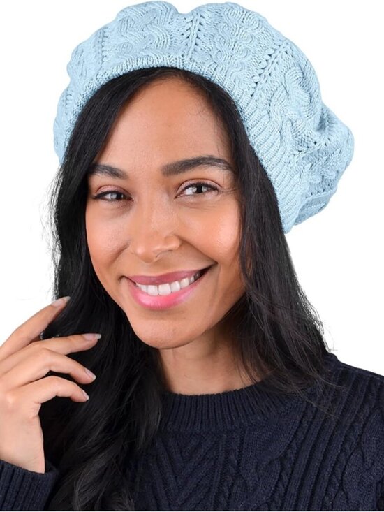Women\'s Crochet Knitted Style Beanie Slouchy Hat Light Blue main image 3